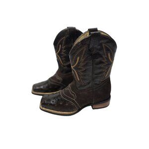 Caballo Dorado Boots Boys Size 3 Brown Ostrich Square Toe Western Cowboy Ranch